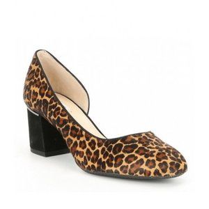 $10 SALE🎉🎉 ALEX MARIE Leather Leopard MARTEL Chunky Heels D'orsay Pumps 8.5